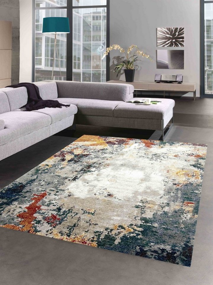 Carpetia Teppich modernes Design Wohnzimmer Flur blau grau rot - pflegeleicht, rechteckig, Höhe: 13 mm Bild 4