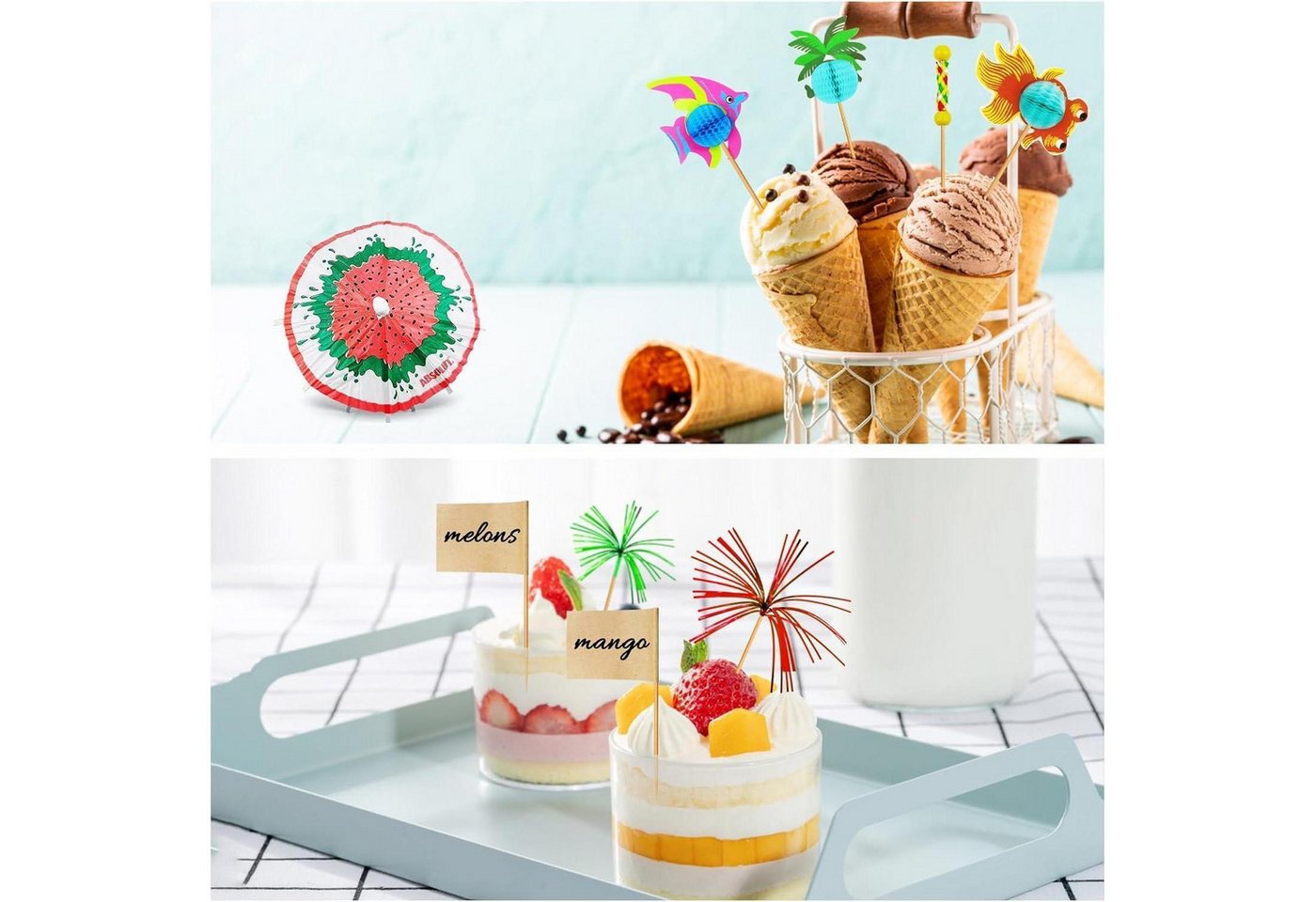 LuxusKollektion Partyspieße Cocktail Zubehör 179 Stück Cocktail Deko Set Schirmchen Strohhalme