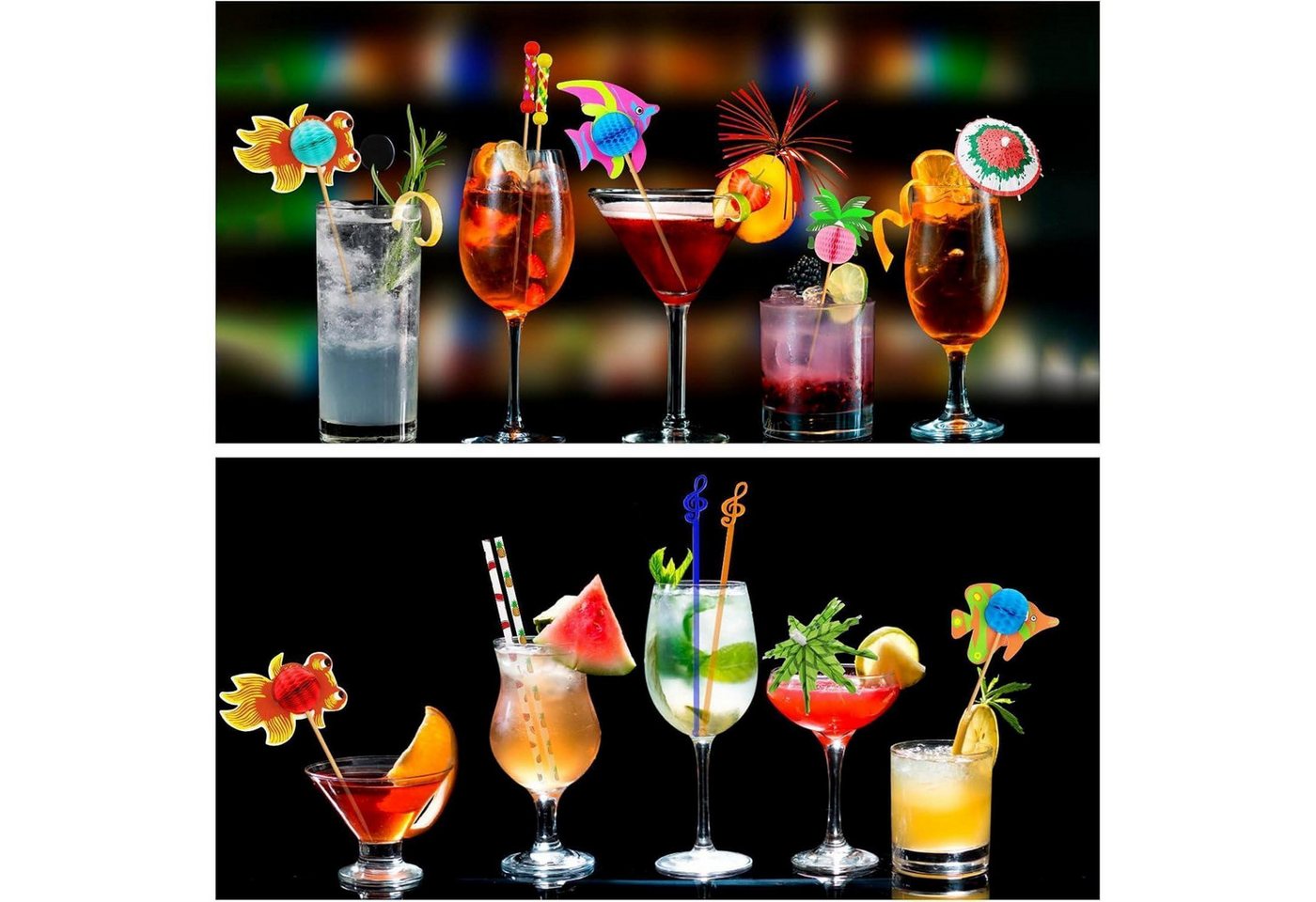 LuxusKollektion Partyspieße Cocktail Zubehör 179 Stück Cocktail Deko Set Schirmchen Strohhalme Bild 2