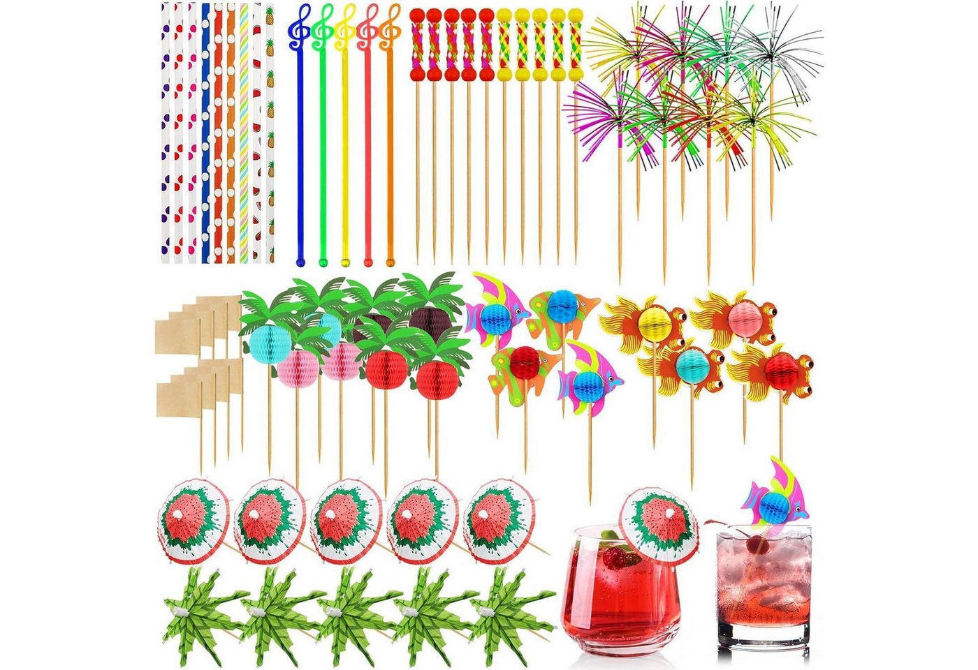 LuxusKollektion Partyspieße Cocktail Zubehör 179 Stück Cocktail Deko Set Schirmchen Strohhalme Bild 3