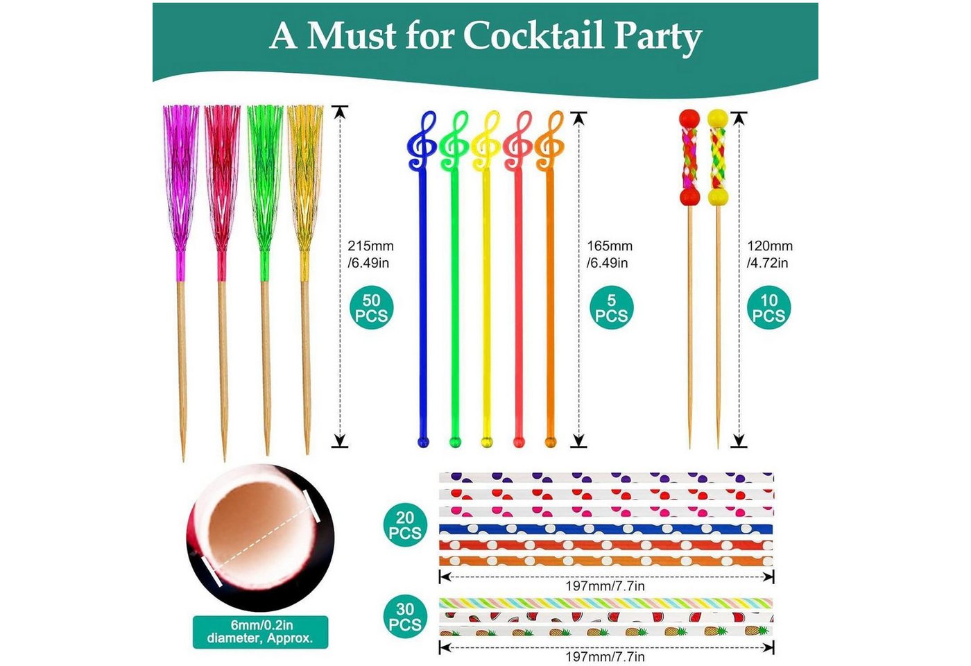LuxusKollektion Partyspieße Cocktail Zubehör 179 Stück Cocktail Deko Set Schirmchen Strohhalme Bild 4