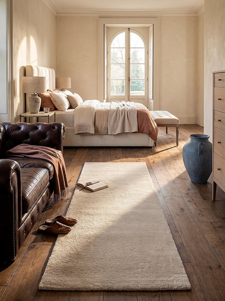 KADIMA DESIGN Teppich ALDAN Teppichläufer Beige 60x110 Uni Polyester Antirutsch Wohnzimmer, Läufer, Höhe: 17 mm, Trittschalldämmend, Strapazierfähig, Pflegeleicht, Farbecht Bild 3
