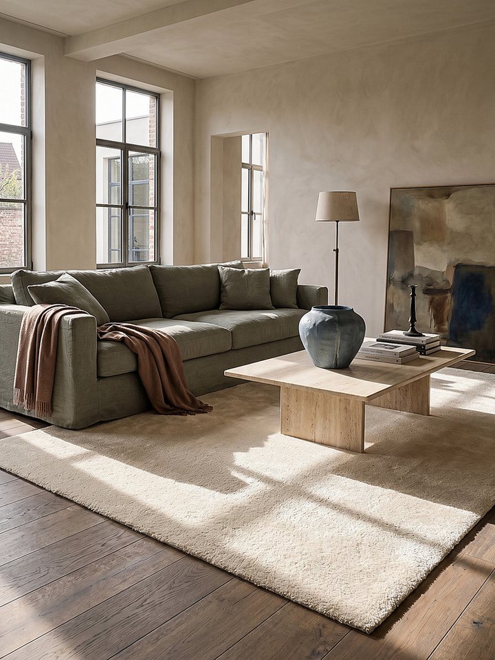 KADIMA DESIGN Teppich ALDAN Teppichläufer Beige 60x110 Uni Polyester Antirutsch Wohnzimmer, Läufer, Höhe: 17 mm, Trittschalldämmend, Strapazierfähig, Pflegeleicht, Farbecht Bild 5