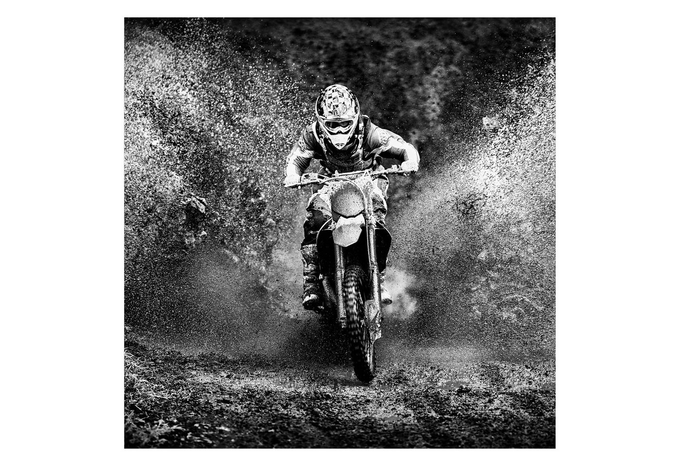 Bilderdepot24 Vliestapete Schwarz-Weiß Motocross Schlamm Motorrad Sport Racing Wanddeko, Glatt, Matt, (Vliestapete inkl. Kleister oder selbstklebend), Jungenzimmer Jugendzimmer Flur Fototapete Motivtapete Wandtapete Bild 4