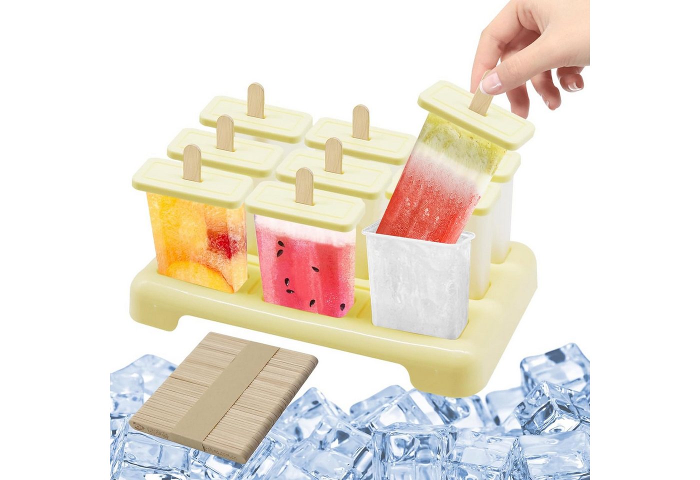 Coonoor Eisform 9 Eisförmchen wiederverwendbar Formen Eiscreme DIY Ideen Eis am Stiel, für Kinder und Erwachsene Stieleisformen