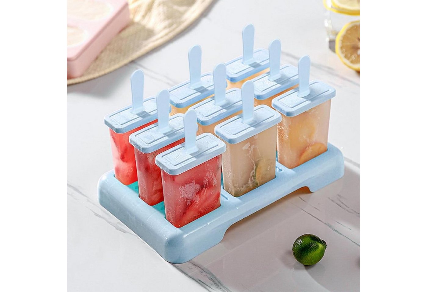 Coonoor Eisform 9 Eisförmchen wiederverwendbar Formen Eiscreme DIY Ideen Eis am Stiel, für Kinder und Erwachsene Stieleisformen Bild 5