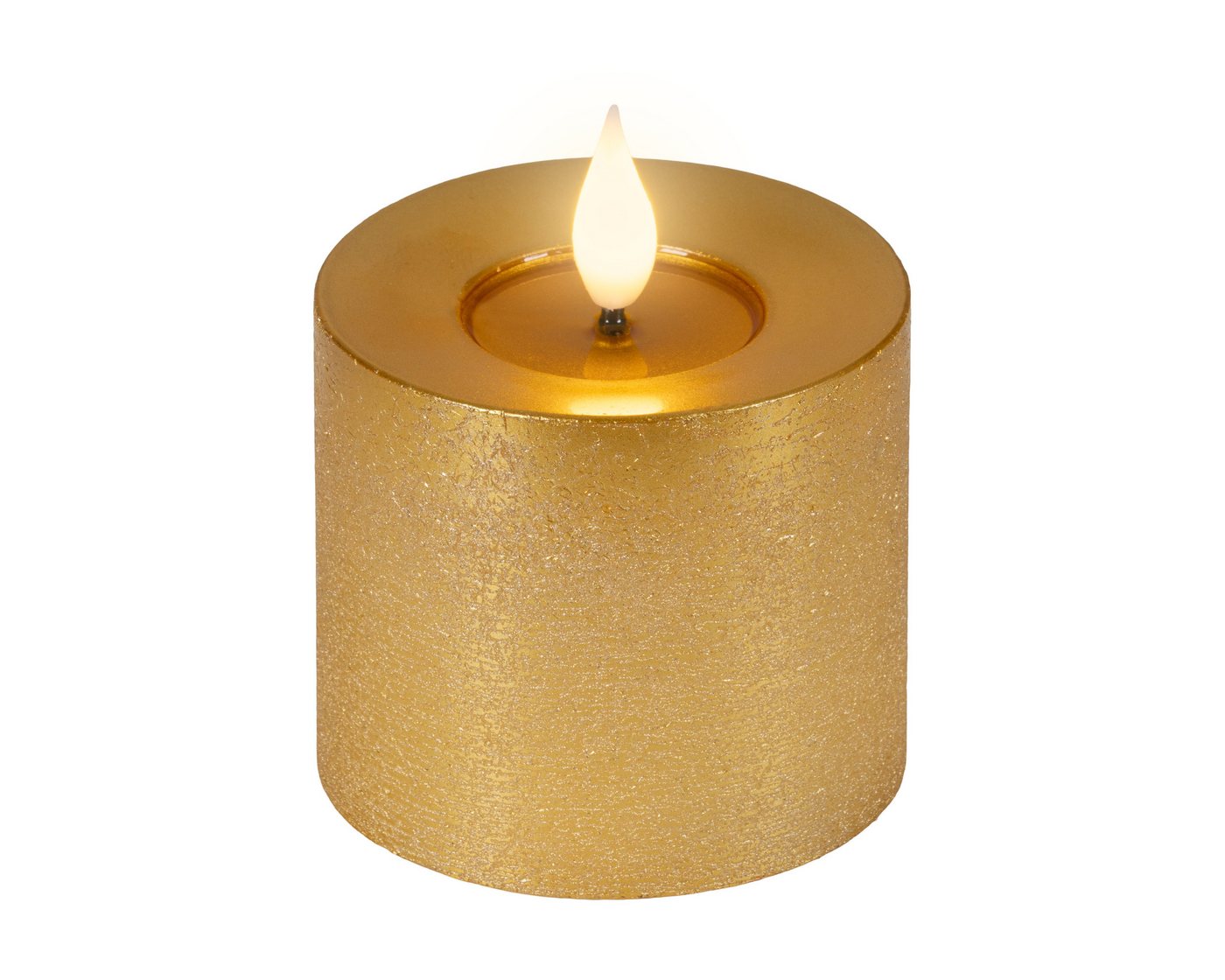 Lumineo LED-Kerze, Timer, warmweiß, LED Kerze 7,5x9,5cm mit Timer Wachs Flacker-Effekt Gold / Warmweiß Bild 2