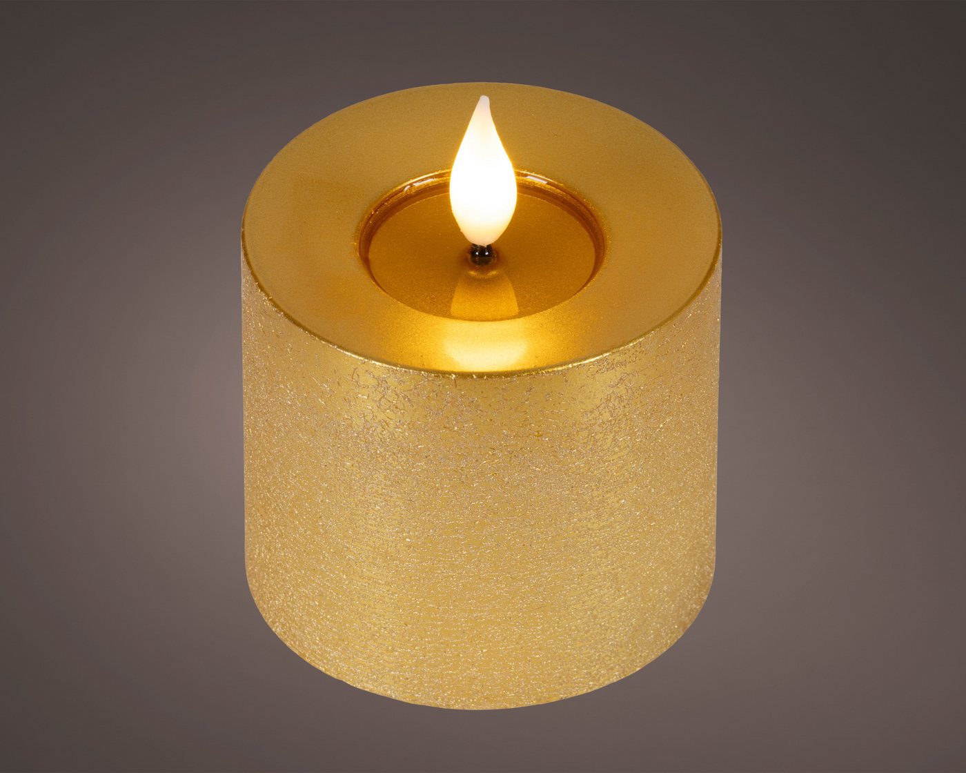 Lumineo LED-Kerze, Timer, warmweiß, LED Kerze 7,5x9,5cm mit Timer Wachs Flacker-Effekt Gold / Warmweiß Bild 3