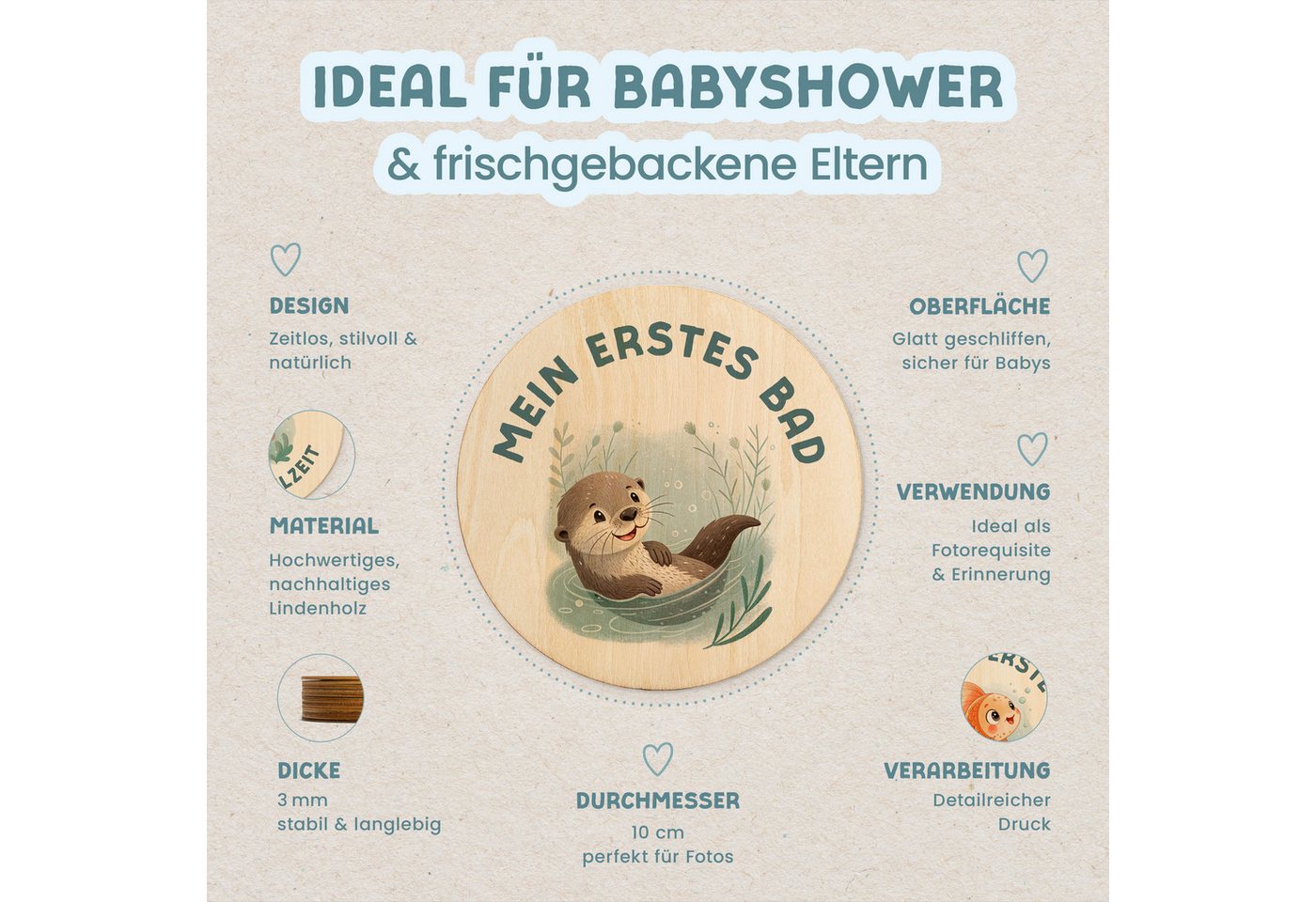 Amari Geburtskarte 42 Meilensteinkarten Unterwasserwelt Baby aus Holz inkl. Aufbewahrung, Geschenkidee Babyparty Bild 2