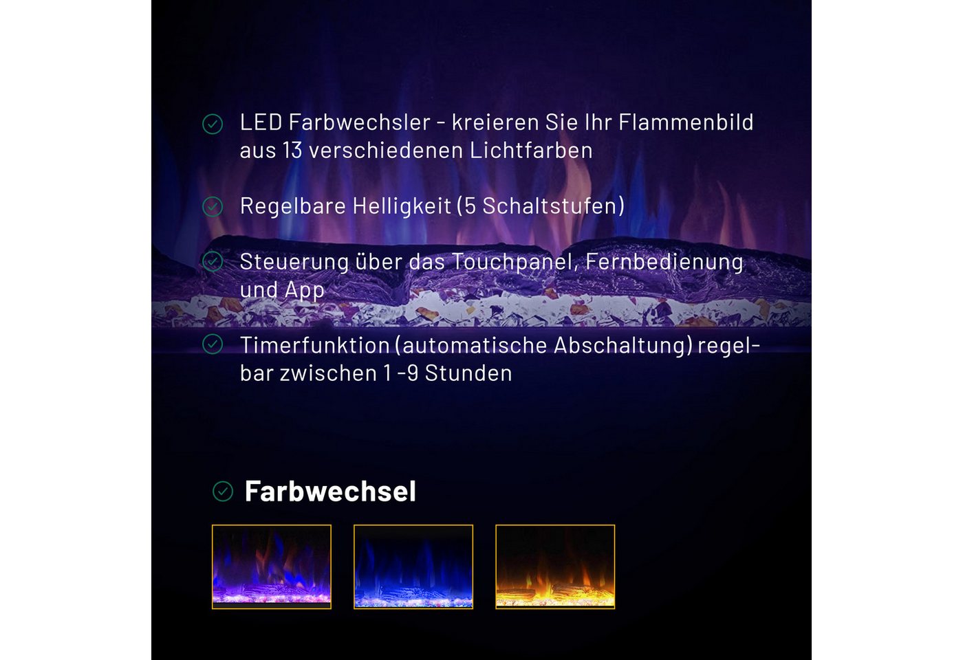 GARLIVO Elektrokamin Napoli, täuschend echte Flamme mit Heizung und Knistereffekt Bild 5
