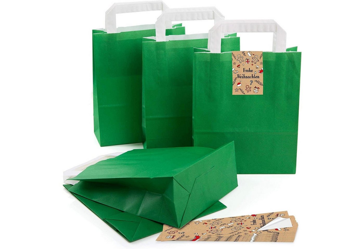 Logbuch-Verlag Aufkleber 5 kleine dunkel-grün Papier-Tüte Geschenk-Tütchen mit Henkel Boden 18