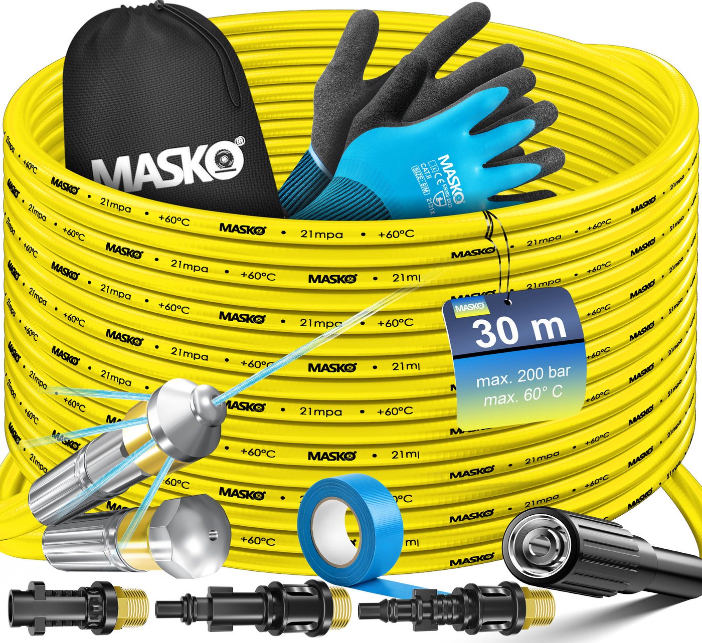 MASKO Hochdruckschlauch, Premium Rohrreinigungsschlauch Set Abflussreiniger 200 bar Bild 5