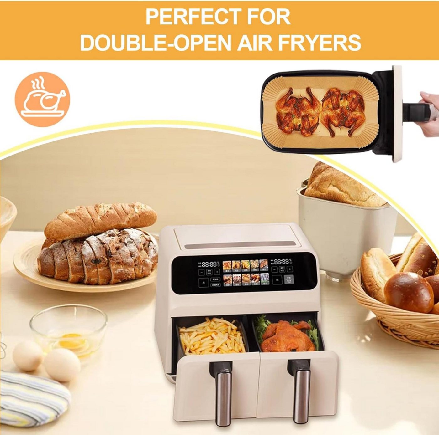Coonoor Backpapier 100 Stück Backpapier Airfryer, Backpapier für Heißluftfritteuse