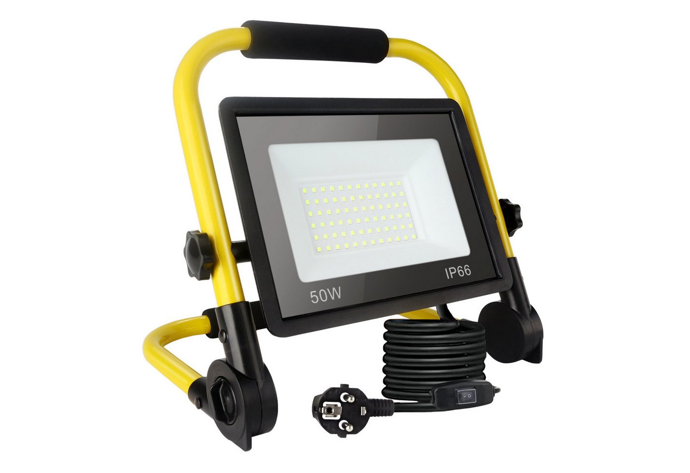 POPOLIC LED Baustrahler Tragbare Baustellenleuchte mit Aluminium-Gehäuse, 50W, IP66 wasserdicht, Baustellenbeleuchtung mit 3,5 m Kabel und EU-Stecker für Werkstatt und Garage, 50-W-LED-Baustellenstrahler, 5400 lm Arbeitsscheinwerfer