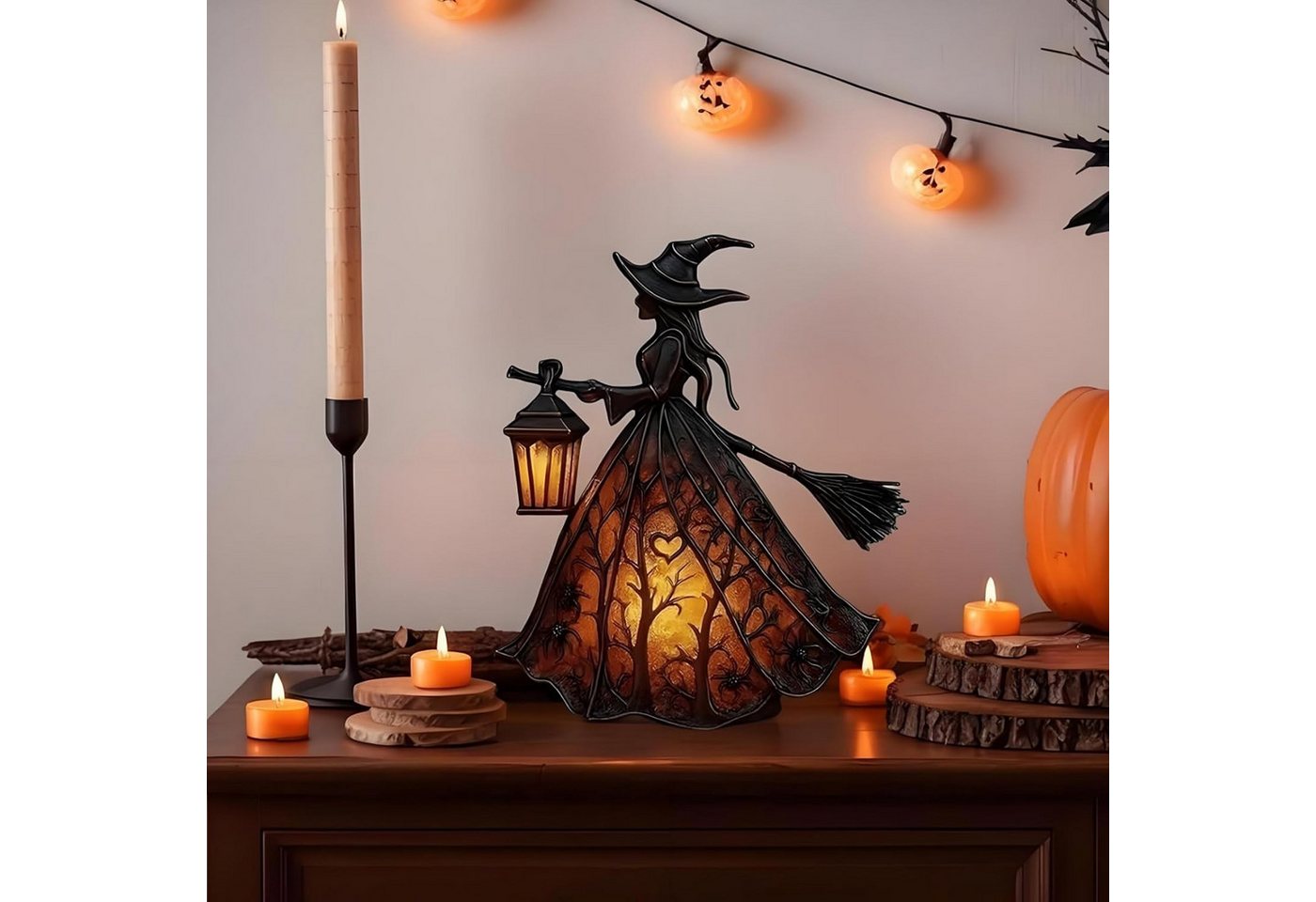 FELIXLEO Außen-Stehlampe Halloween Hexenlampe, gotische Hexenhut Nachtlampe, warmes Licht, Deko