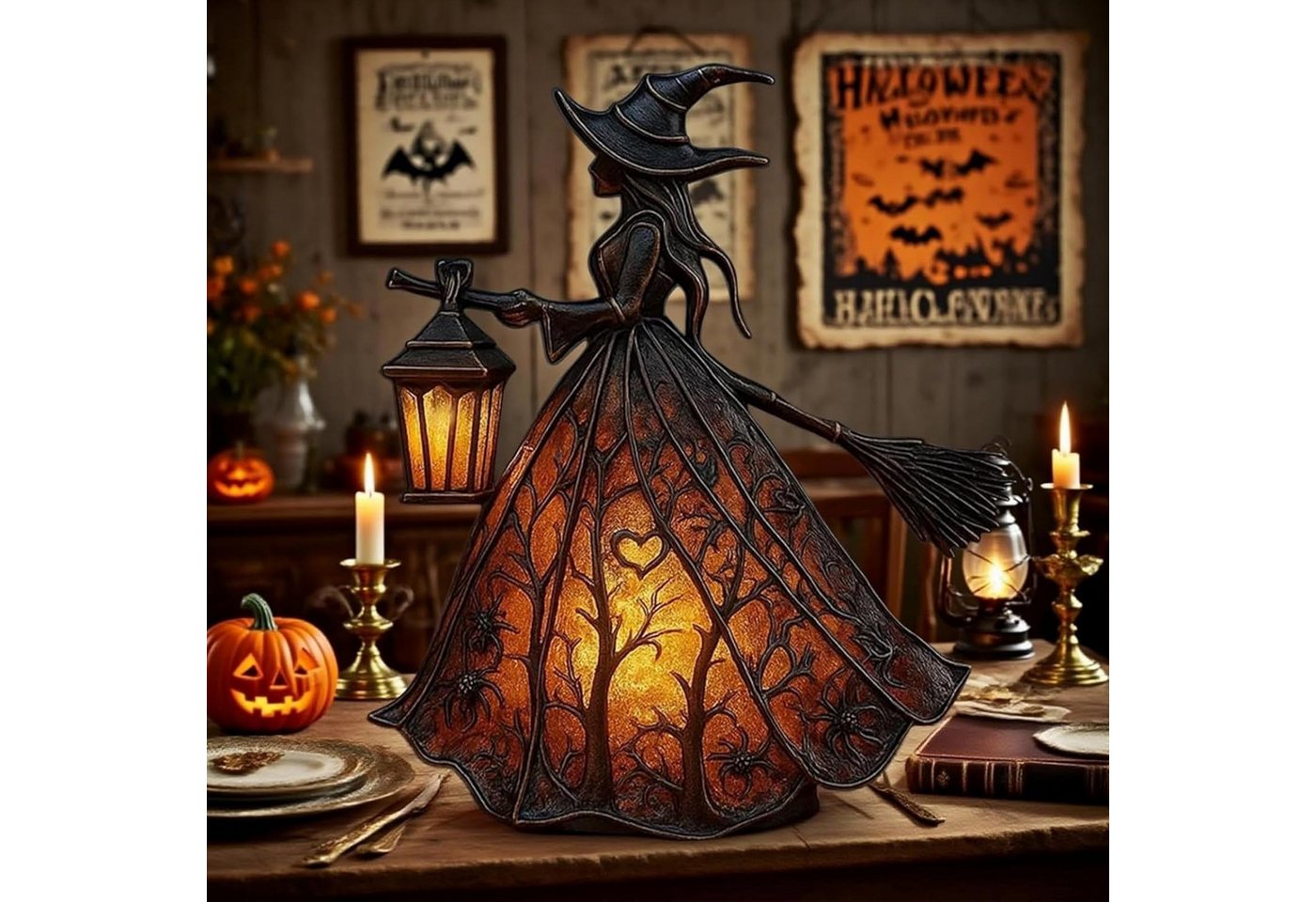 FELIXLEO Außen-Stehlampe Halloween Hexenlampe, gotische Hexenhut Nachtlampe, warmes Licht, Deko Bild 5