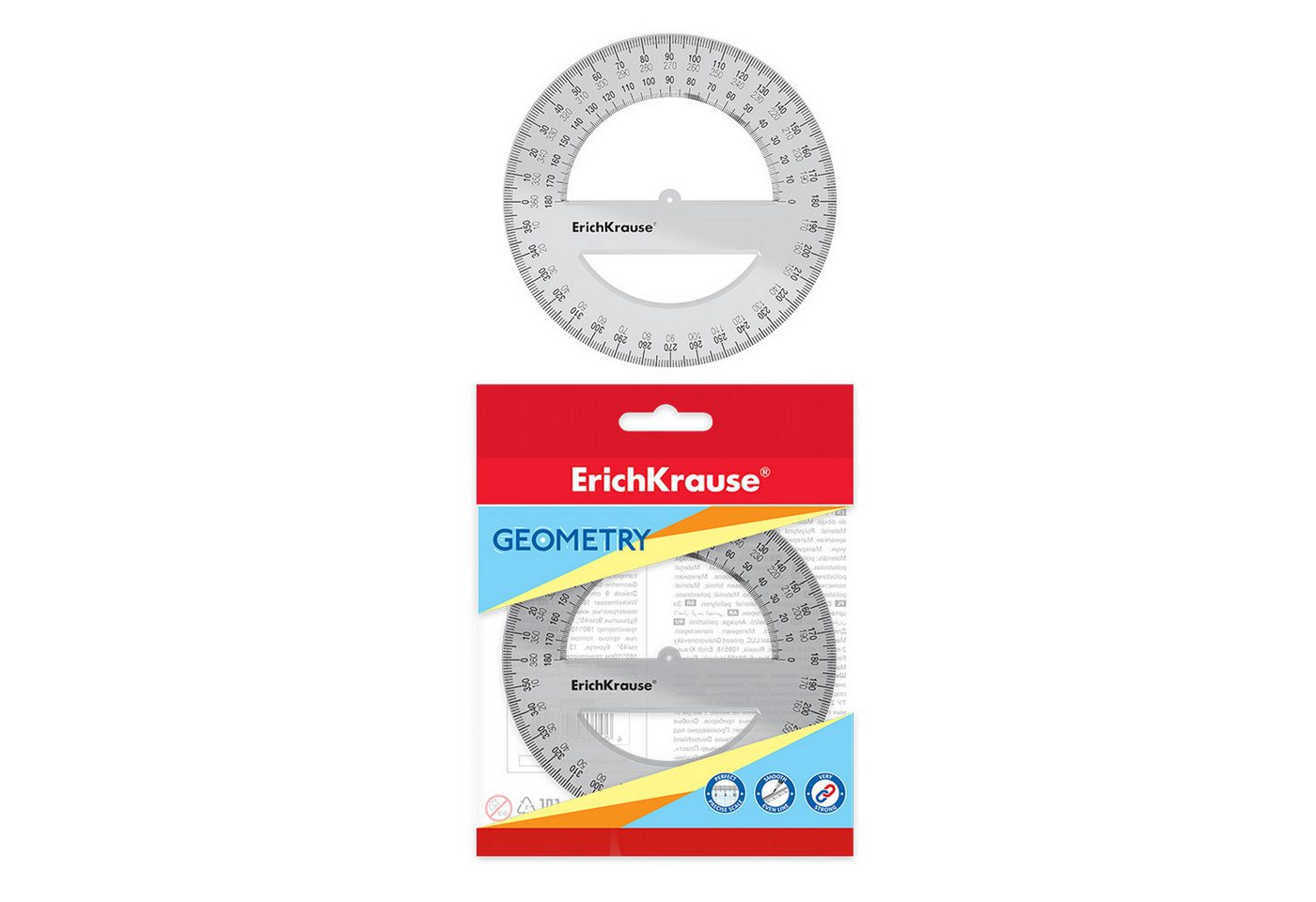 Erich Krause Lineal, Vollkreis Winkelmesser 360° Lineal 12 cm Kunststoff klar transparent Bild 2