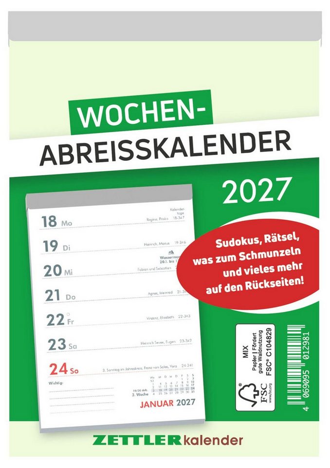 Abreißkalender Wochenabreißkalender 2027