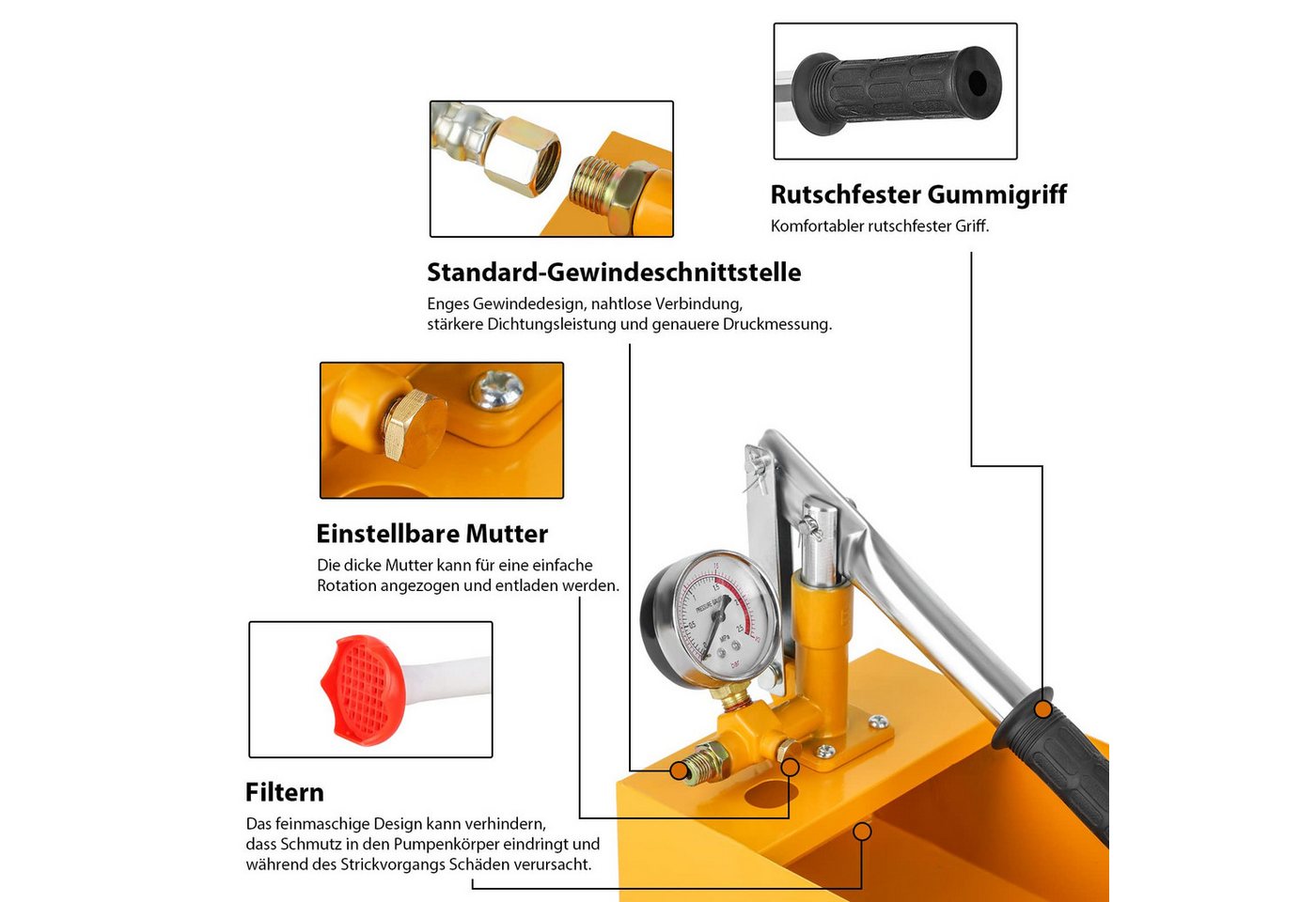 Youyijia Wasserpumpenzange Abdrückpumpe 5Liter Manuelle Prüfpumpe 25Bar Aluminiumguss Befüllpumpe Bild 2