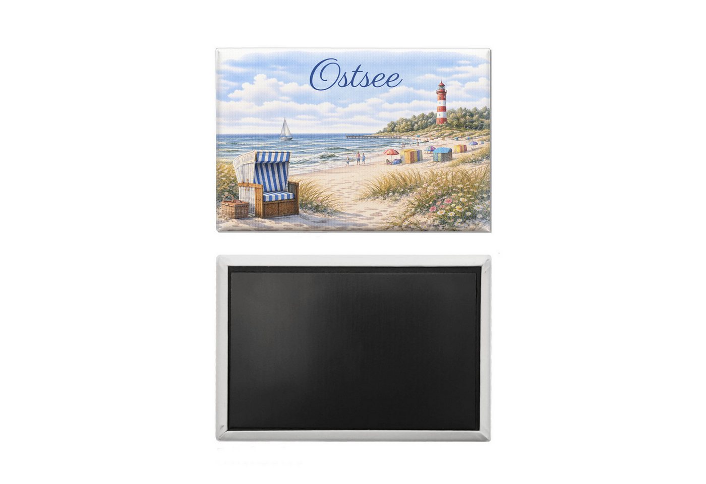speecheese Magnet Strandszene Ostsee Souvenir Magnet mit Leuchtturm und Strandkorb