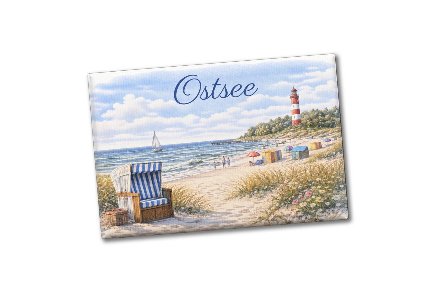 speecheese Magnet Strandszene Ostsee Souvenir Magnet mit Leuchtturm und Strandkorb Bild 2