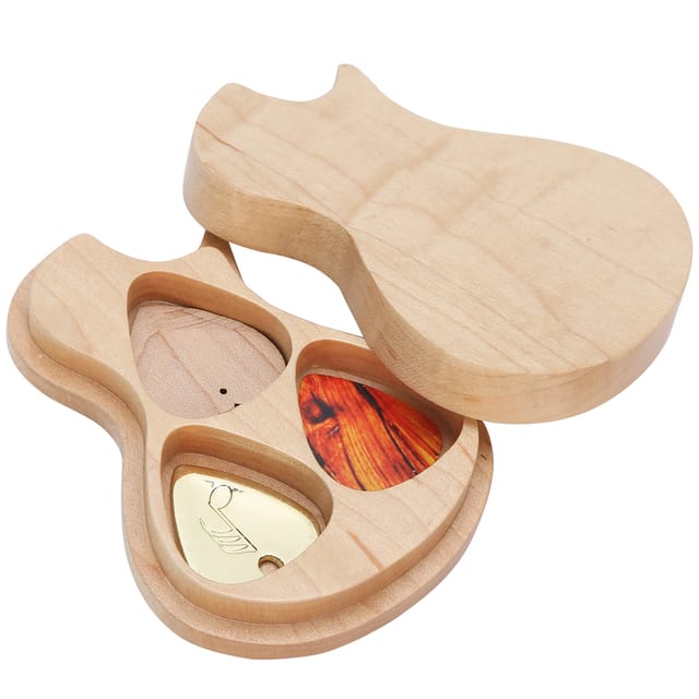 Plektrumbox Aus Massivem Ahorn Mit 3 Plektren – Musikinstrumentenzubehör – Geschenk Für Gitarristen