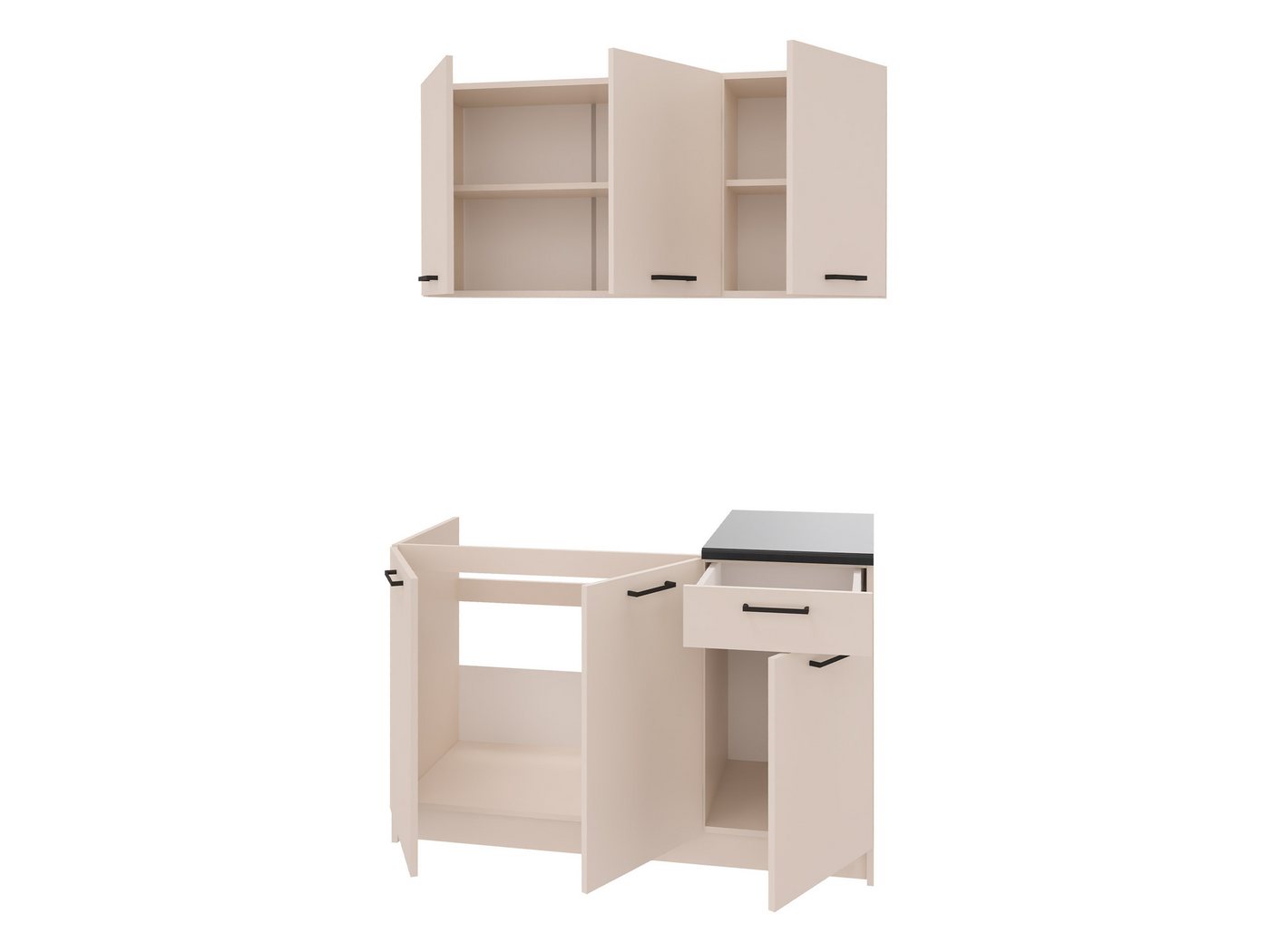 MIRJAN24 Küchenzeile Eco 120, (Hängeschränk, Spülbeckenschrank), Breite: 120 cm, Schwarze Griffe