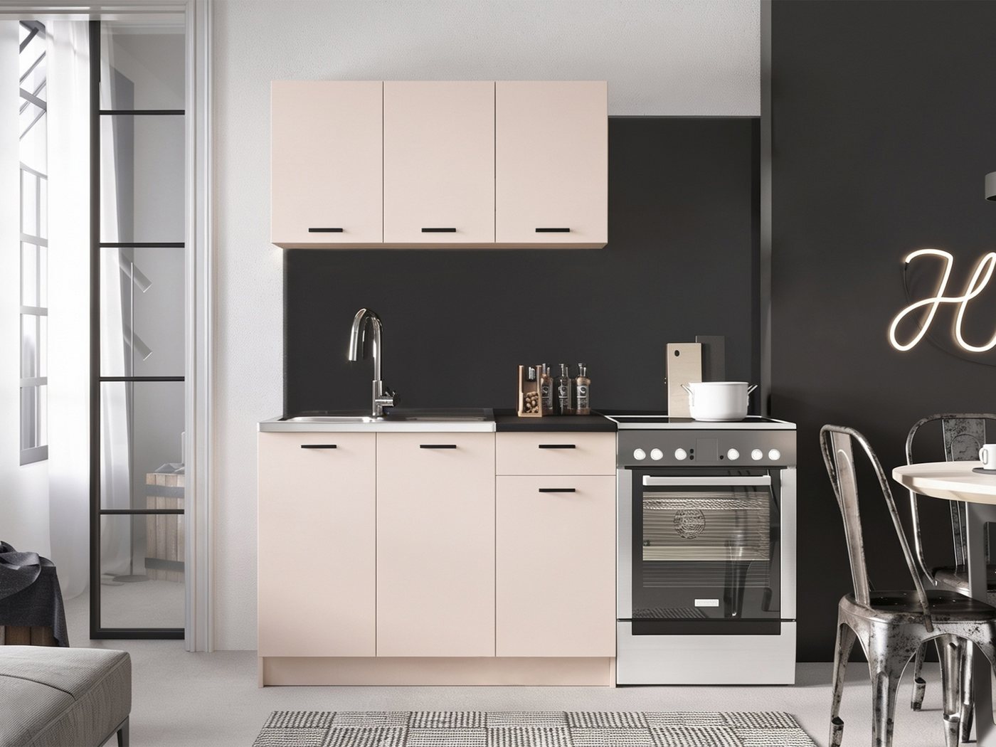 MIRJAN24 Küchenzeile Eco 120, (Hängeschränk, Spülbeckenschrank), Breite: 120 cm, Schwarze Griffe Bild 2