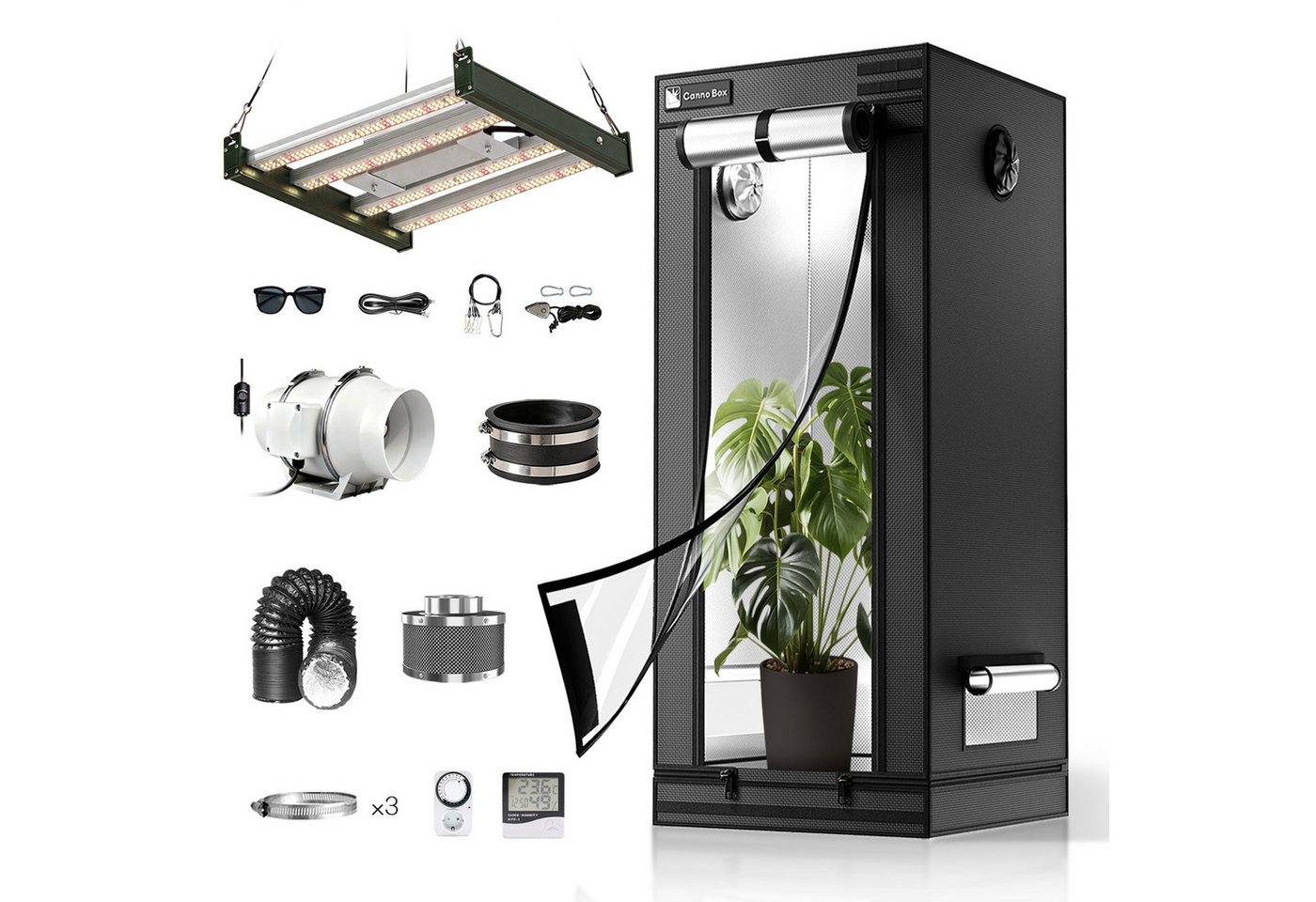 CannoBox Gewächshaus CannoBox Growzelt 100mm Abluft Komplett Set Pflanzenlampe