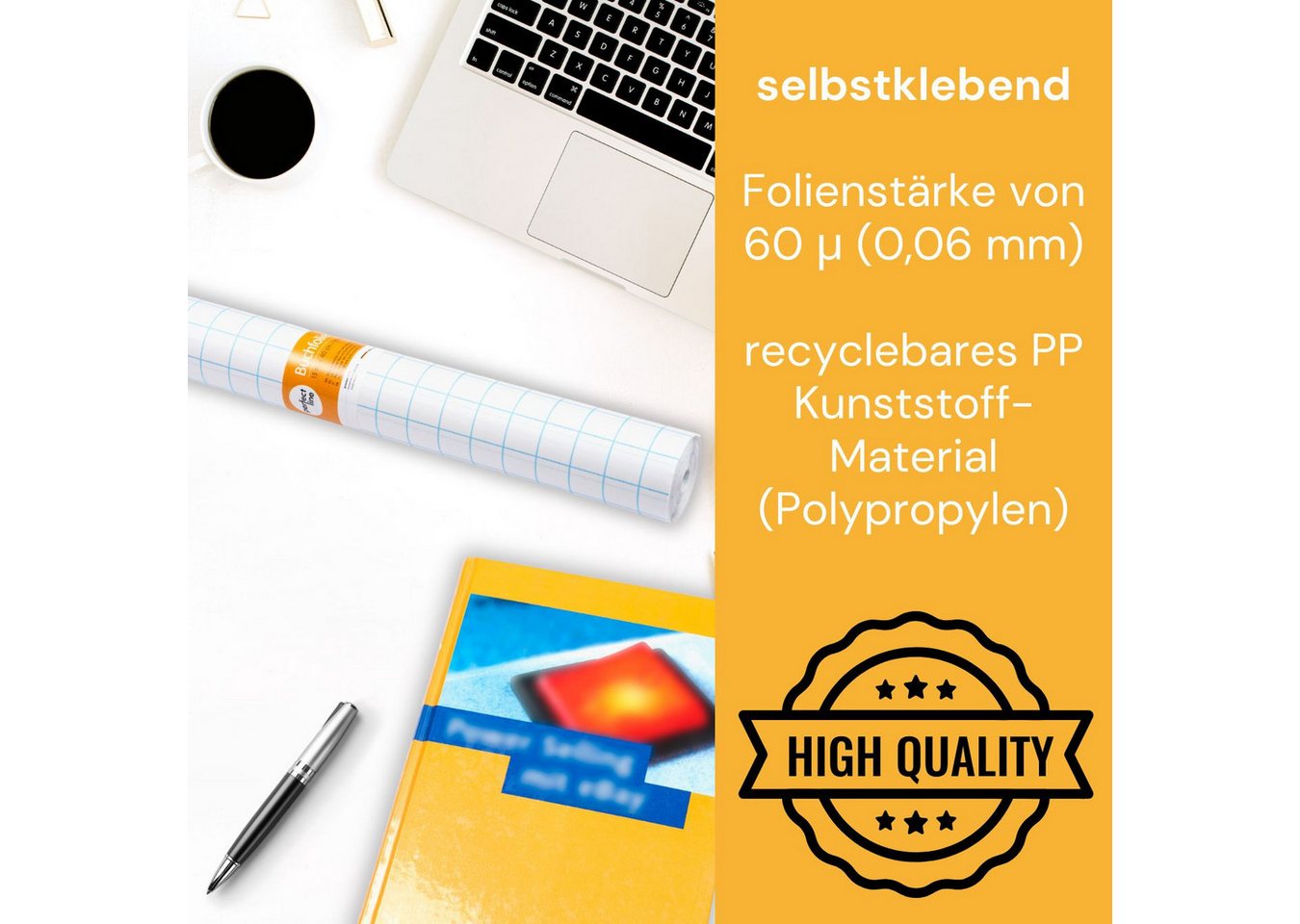 perfect line Schulheft Buchschutzfolie selbstklebend 15 m x 40 cm, Buchfolie glasklar, 60 my, PP, dokumentenecht, säurefrei, Made in EU Bild 4