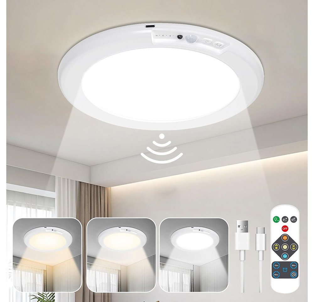 LMaxhome LED Deckenleuchte Ultraflach Rund Dimmbar Modern Küchenlampe mit Fernbedienung für Flur, Wiederaufladbar, LED fest integriert, Kaltweiß, Naturweiß, Warmweiß, 2,5W Ø19CM*H1,4CM Dünn Deckenlampen Bewegungsmelder für Büro Balkon
