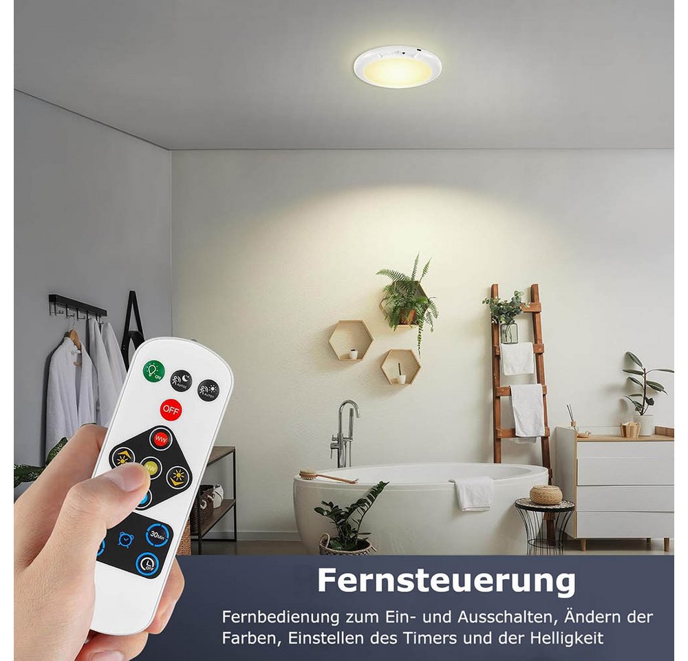 LMaxhome LED Deckenleuchte Ultraflach Rund Dimmbar Modern Küchenlampe mit Fernbedienung für Flur, Wiederaufladbar, LED fest integriert, Kaltweiß, Naturweiß, Warmweiß, 2,5W Ø19CM*H1,4CM Dünn Deckenlampen Bewegungsmelder für Büro Balkon Bild 3