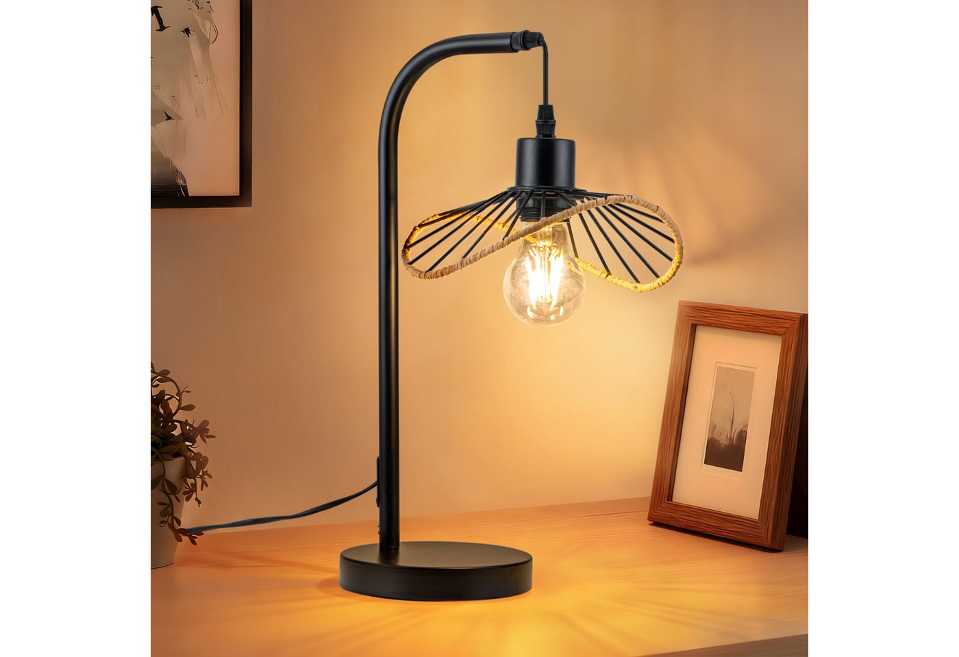 Nettlife Tischleuchte Schwarz Industrial Vintage E27 Sockel für Schlafzimmer Wohnzimmer, ohne Leuchtmittel, Nachttischlampe als Leselampe & Schreibtischleuchte