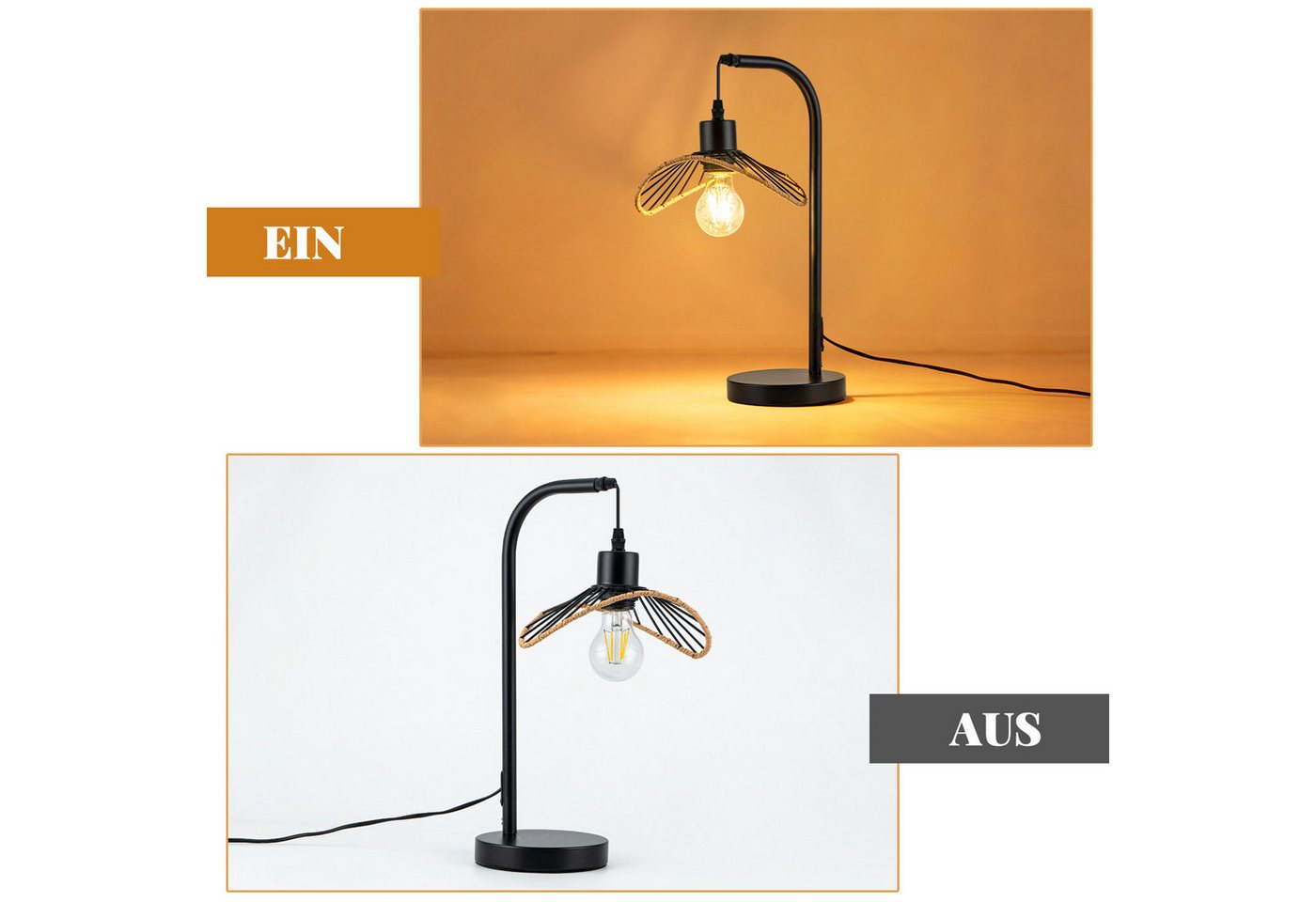 Nettlife Tischleuchte Schwarz Industrial Vintage E27 Sockel für Schlafzimmer Wohnzimmer, ohne Leuchtmittel, Nachttischlampe als Leselampe & Schreibtischleuchte Bild 2