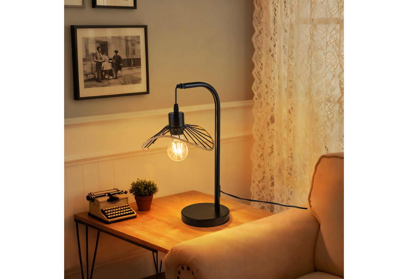 Nettlife Tischleuchte Schwarz Industrial Vintage E27 Sockel für Schlafzimmer Wohnzimmer, ohne Leuchtmittel, Nachttischlampe als Leselampe & Schreibtischleuchte Bild 5