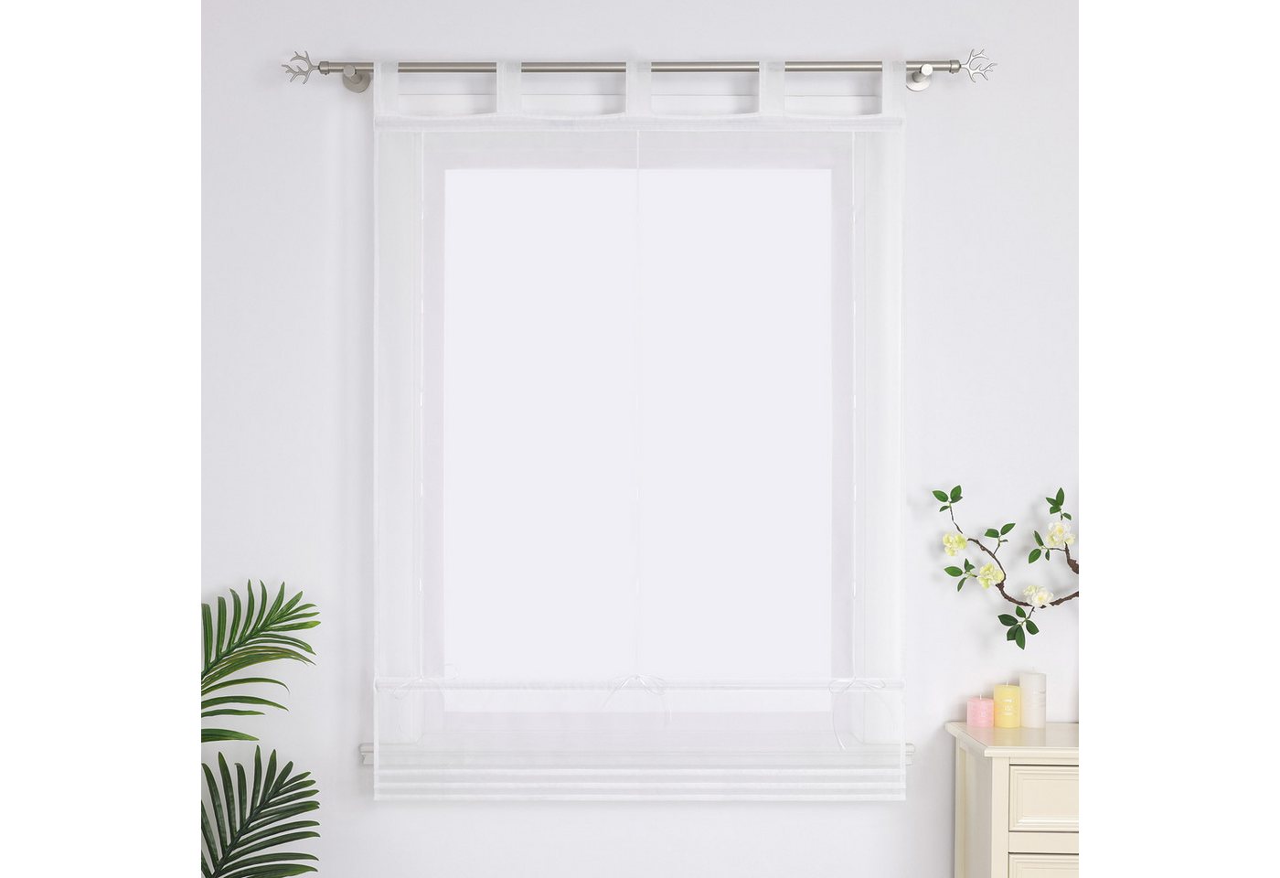 Delien Raffrollo vielseitiger Kurzrollo Sophia in uni‑Farbe, Fensterrollo für Fenster, mit Schlaufen, Voile Uni Wohnzimmer Gardine Bild 4