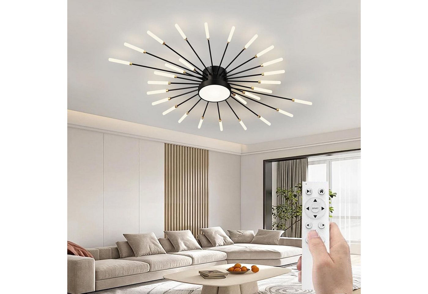 RRBEST Deckenleuchte Modern Deckenleuchte mit Fernsteuerung, LED Deckenleuchte Dimmbar, Wohnzimmerlampe, Schlafzimmerlampe. schwarz