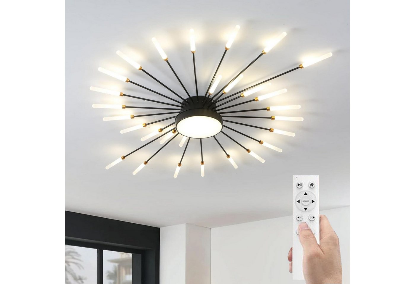 RRBEST Deckenleuchte Modern Deckenleuchte mit Fernsteuerung, LED Deckenleuchte Dimmbar, Wohnzimmerlampe, Schlafzimmerlampe. schwarz Bild 2
