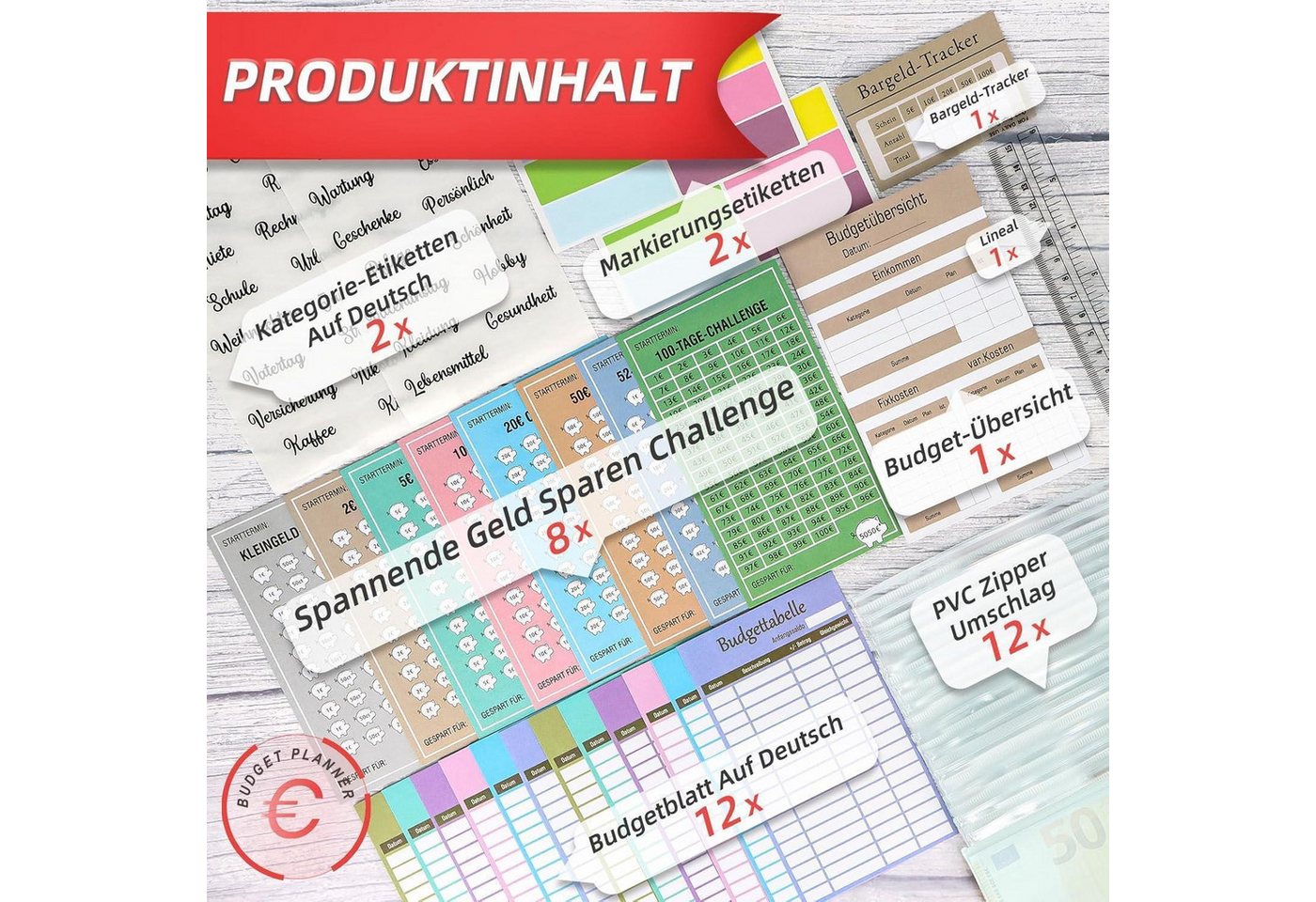 LuxusKollektion Notizbuch Budget Planner Deutsch Startset mit 8 Sparchallenges A6 Finanzplaner Bild 2