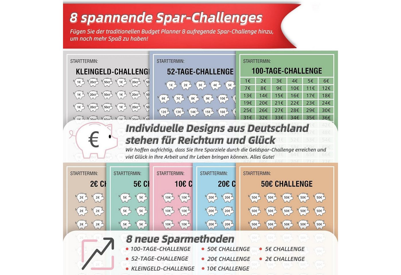 LuxusKollektion Notizbuch Budget Planner Deutsch Startset mit 8 Sparchallenges A6 Finanzplaner Bild 3
