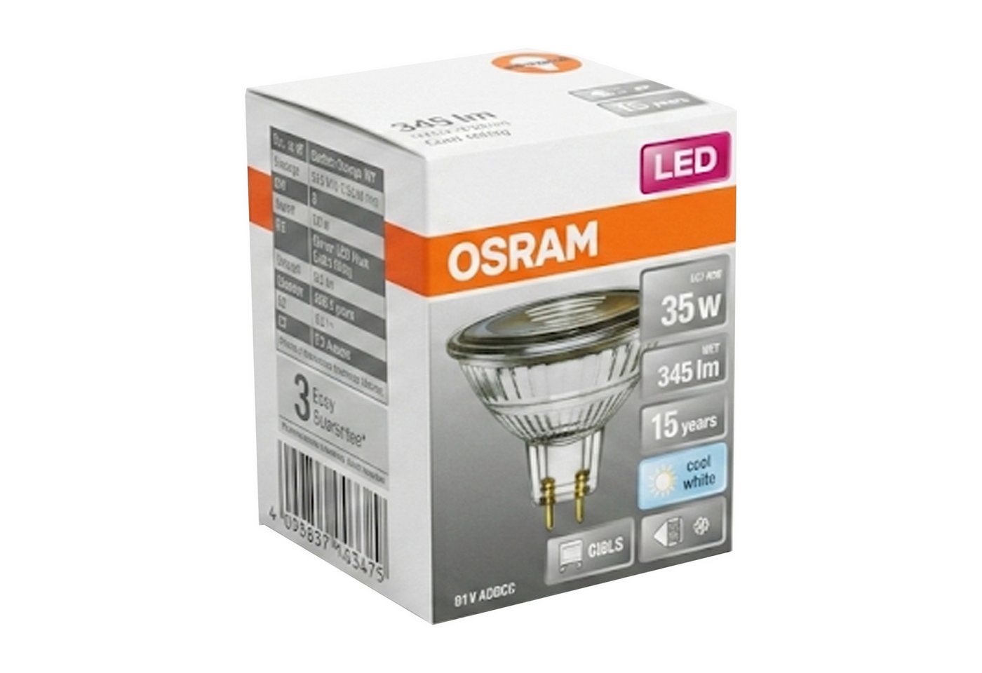 Osram LED-Leuchtmittel Osram LED MR16 Spot 3.4W GU5.3 4000K – 6er Pack, 6 St.