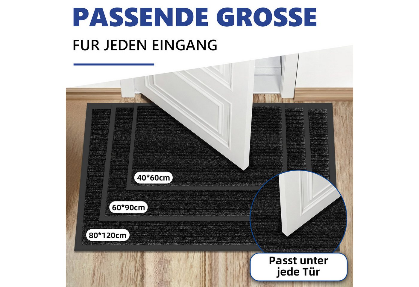 SunJas Fußmatte Schmutzfang‑Eingangsmatte rutschfest für Innen & Außen, Rechteckig, Höhe: 6 mm, gestreifte Fußmatte mit Gummirand für Haustür, Terrasse Bild 2
