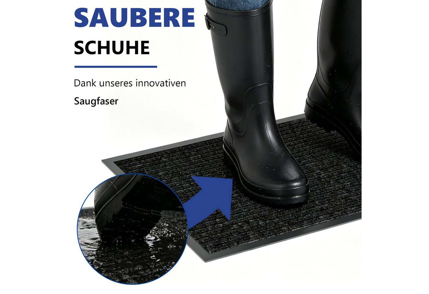 SunJas Fußmatte Schmutzfang‑Eingangsmatte rutschfest für Innen & Außen, Rechteckig, Höhe: 6 mm, gestreifte Fußmatte mit Gummirand für Haustür, Terrasse Bild 3