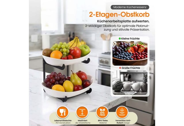 Roxlin Etagere Obstkorb 2 Etagen, Obstständer für Küchenarbeitsplatte, 2-Etagen