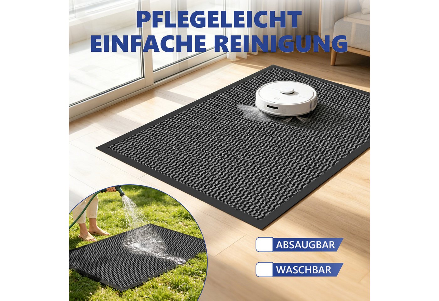 SunJas Fußmatte rutschfeste schmutzfangmatte für Innen & Außen, Rechteckig, Höhe: 5 mm, Eingangsmatte,Fußmatte,Türmatte,waschbar,rutschhemmend Bild 2