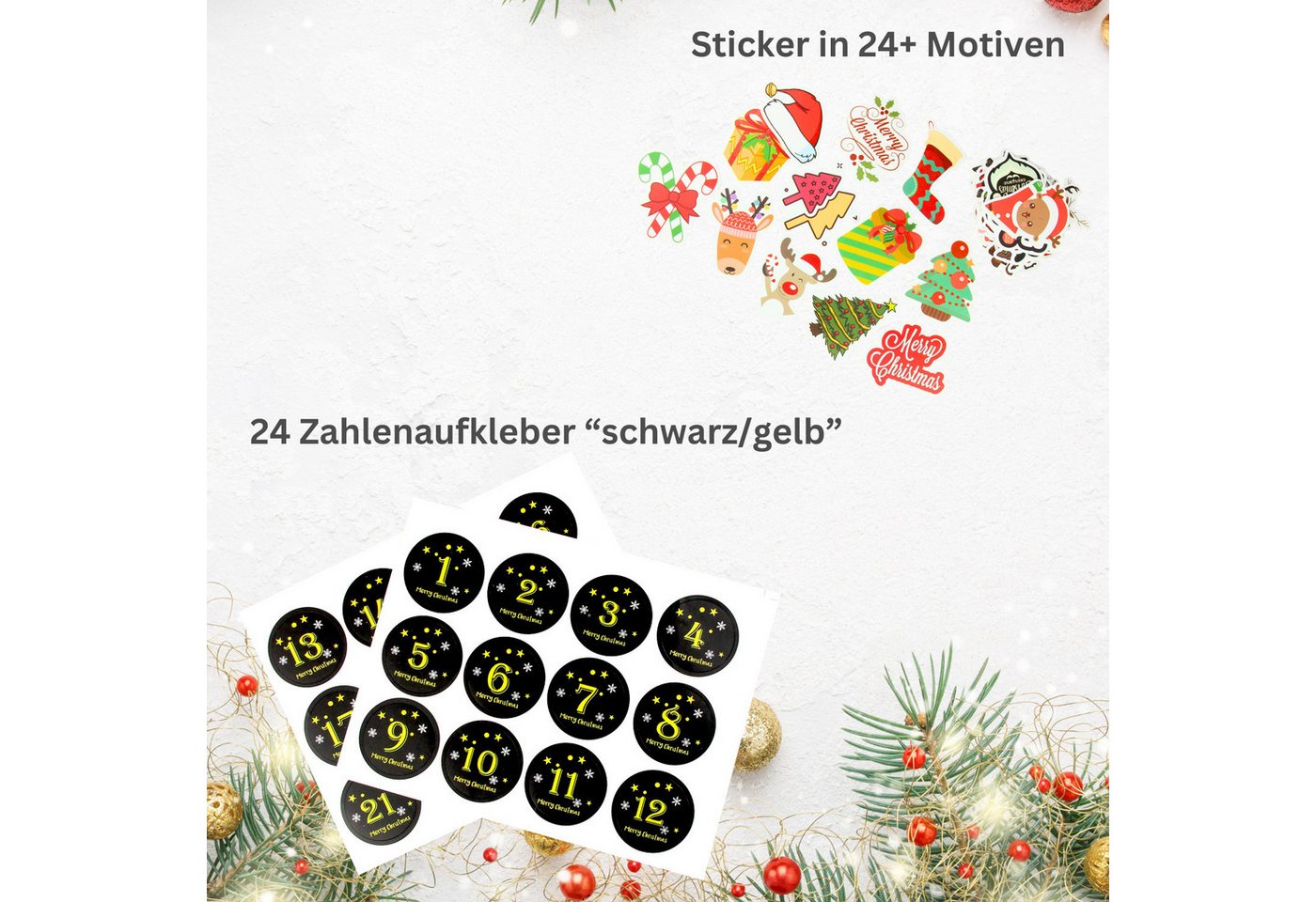 Fomax DIY-Adventskalender zum Befüllen, Komplettes SET mit Papiertüten, Klammern und Stickern, Weihnachtskalender selber machen, wiederverwendbar Bild 2