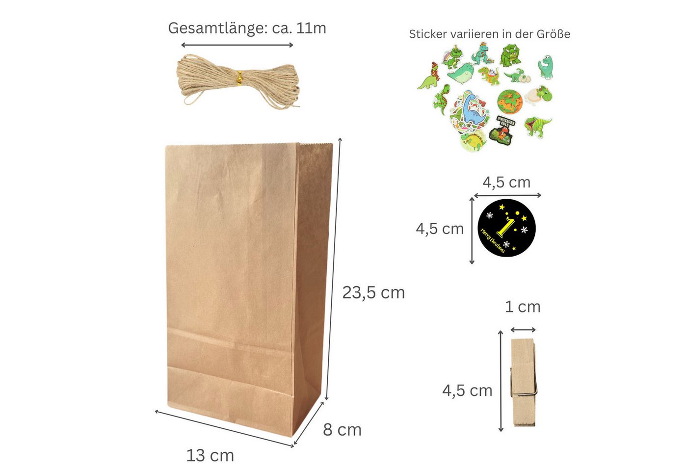 Fomax DIY-Adventskalender zum Befüllen, Komplettes SET mit Papiertüten, Klammern und Stickern, Weihnachtskalender selber machen, wiederverwendbar Bild 4