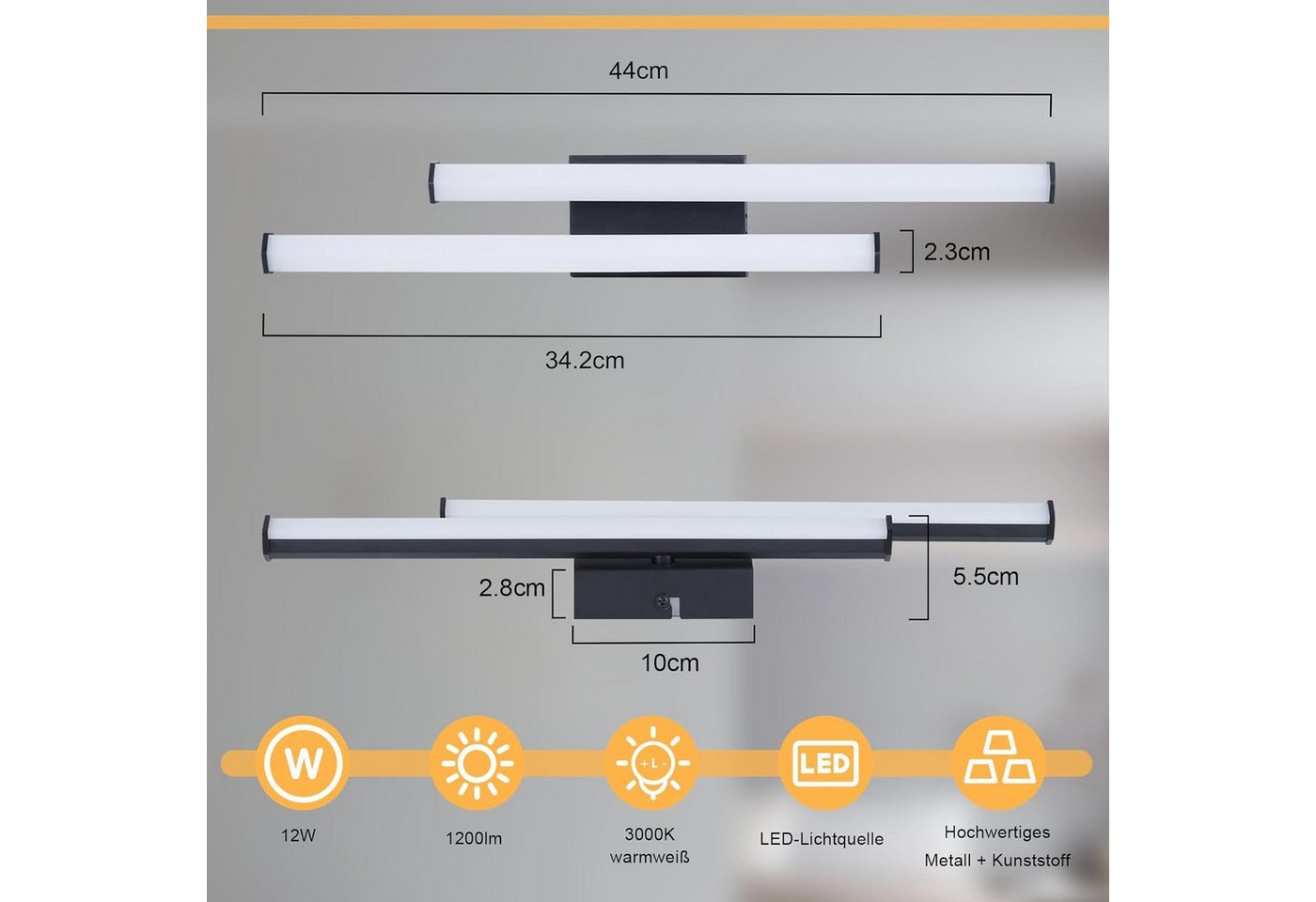 Nettlife LED Wandleuchte Modern Schwarz Innen 6/12/18/27W 3000K Flur Wandbeleuchtung, LED fest integriert, Warmweiß, Wandlicht für Wohnzimmer Schlafzimmer Küche Bild 3