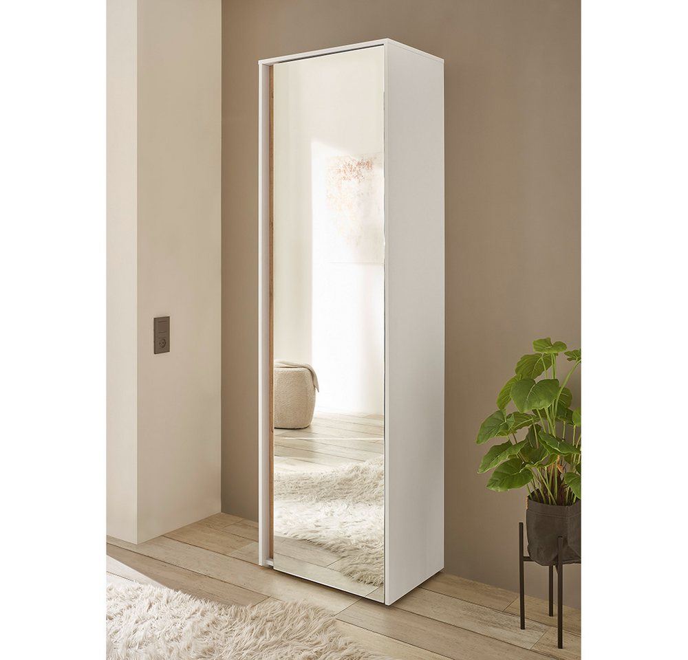Lomadox Garderobenschrank CRISP-61 in weiß mit Wotan Eiche Nb., 1 Spiegeltür, 60 cm breit