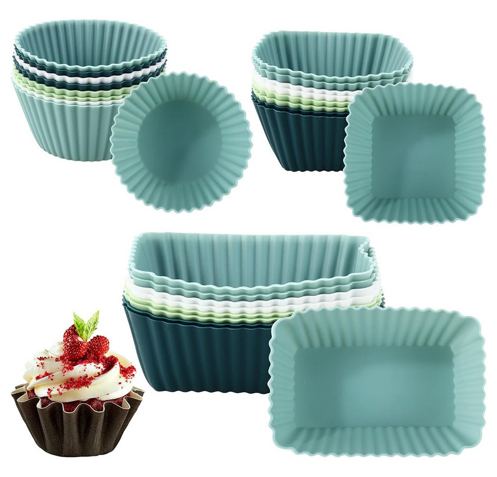 AFKSMILE Silikonform 24 Stück Muffinform Silikon,Wiederverwendbare Backformen Muffin-Formen, (24-tlg), Drei Modelle,BPA-Frei Kuchenform Formen für Kuchen,Eincreme, Pudding Bild 2